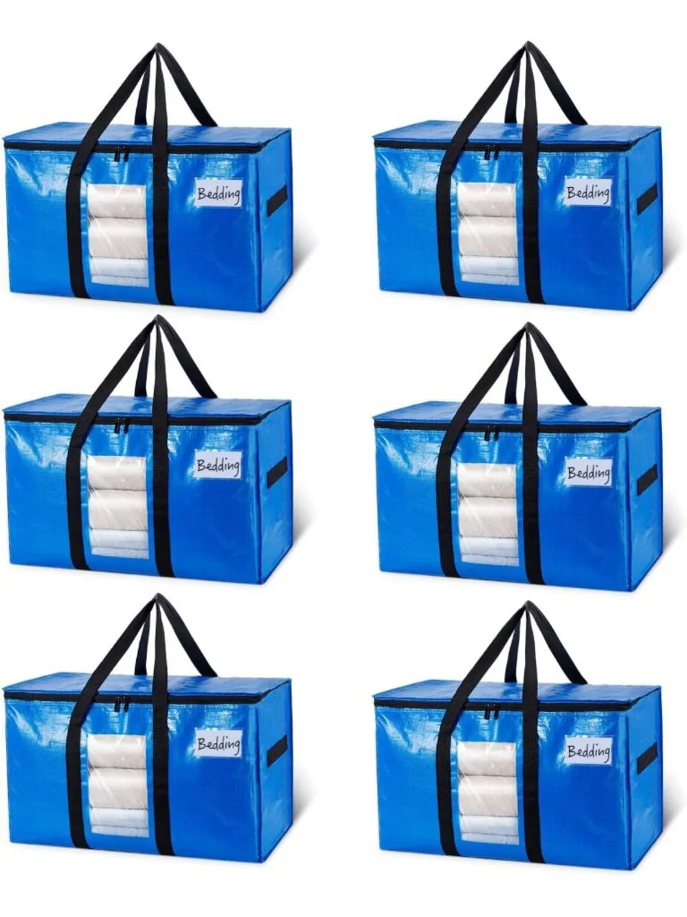 Extra Large Blue Moving Bags - 6 Pack Storage Bags with Clear Window for Easy